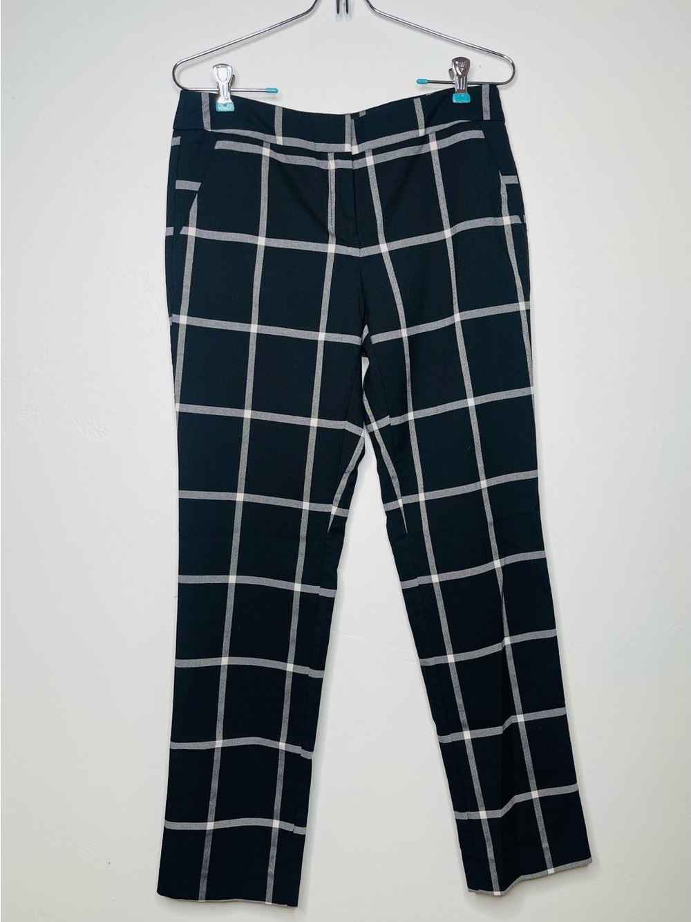 New York & Company Stretch Black White Windowpane Plaid Pants Size 4